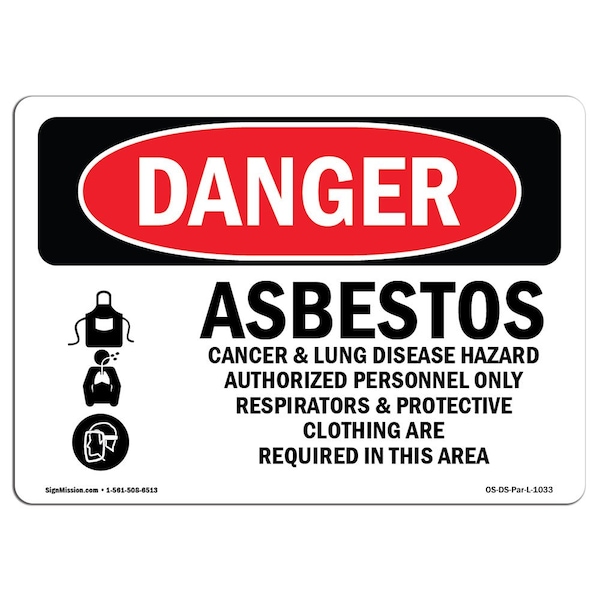 Sign, 3.5" H, 5" W, Asbestos Cancer And Lung Disease Hazard, Landscape, DS-D-35-L-1033-10PK